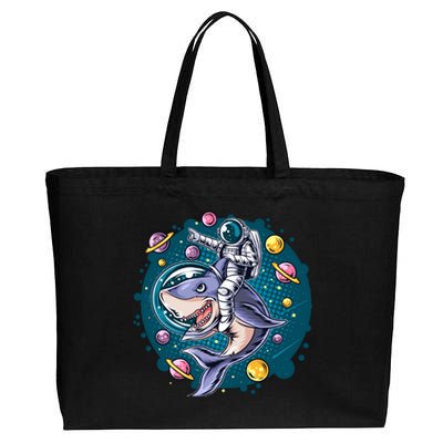 Funny Space Galaxy Astronaut Shark Cotton Canvas Jumbo Tote