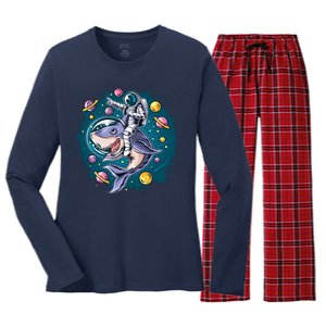 Funny Space Galaxy Astronaut Shark Women's Long Sleeve Flannel Pajama Set 