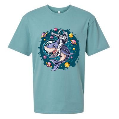 Funny Space Galaxy Astronaut Shark Sueded Cloud Jersey T-Shirt