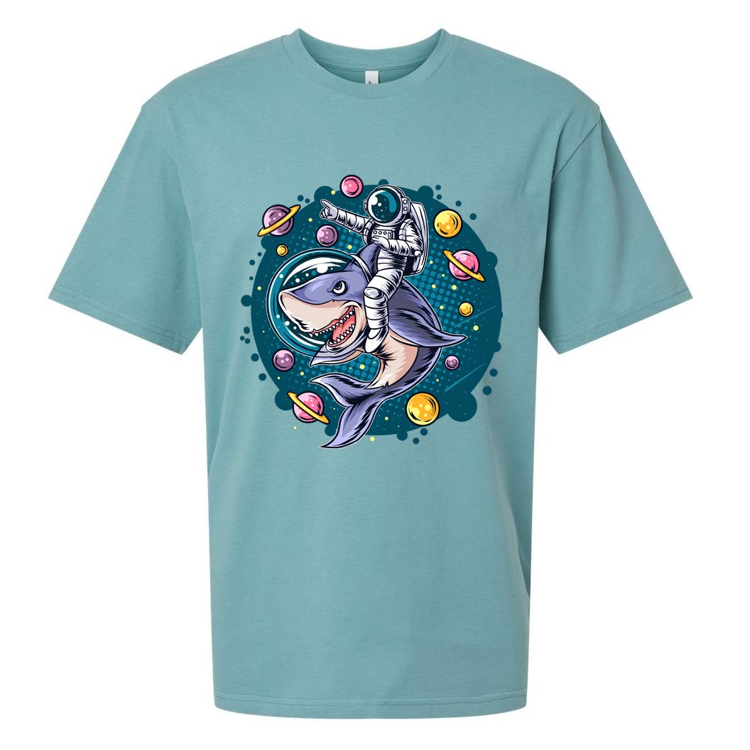 Funny Space Galaxy Astronaut Shark Sueded Cloud Jersey T-Shirt