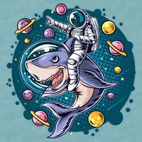 Funny Space Galaxy Astronaut Shark Sueded Cloud Jersey T-Shirt