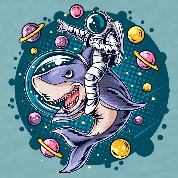 Funny Space Galaxy Astronaut Shark Sueded Cloud Jersey T-Shirt