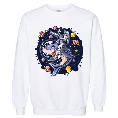 Funny Space Galaxy Astronaut Shark Garment-Dyed Sweatshirt
