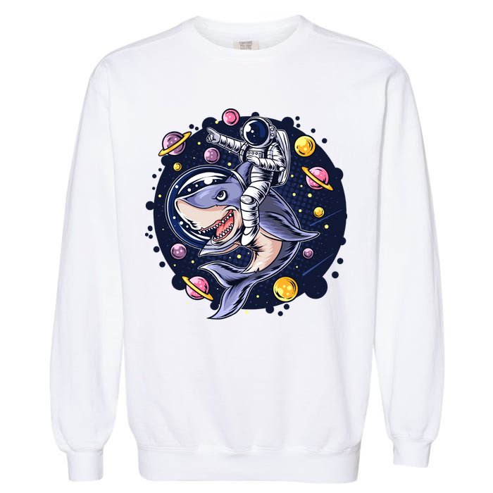 Funny Space Galaxy Astronaut Shark Garment-Dyed Sweatshirt
