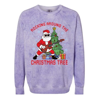 Funny Santa Guitar Players Rocking Around The Christmas Tree Meaningful Gift Colorblast Crewneck Sweatshirt