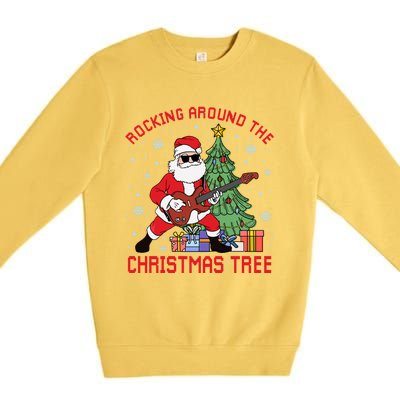 Funny Santa Guitar Players Rocking Around The Christmas Tree Meaningful Gift Premium Crewneck Sweatshirt