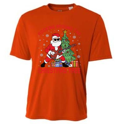 Funny Santa Guitar Players Rocking Around The Christmas Tree Meaningful Gift Cooling Performance Crew T-Shirt