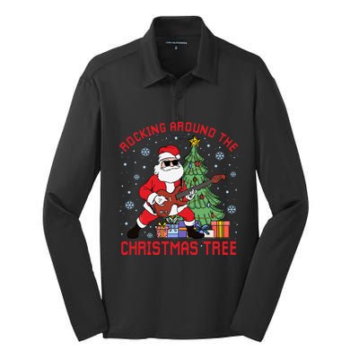 Funny Santa Guitar Players Rocking Around The Christmas Tree Meaningful Gift Silk Touch Performance Long Sleeve Polo