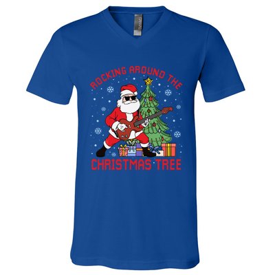 Funny Santa Guitar Players Rocking Around The Christmas Tree Meaningful Gift V-Neck T-Shirt