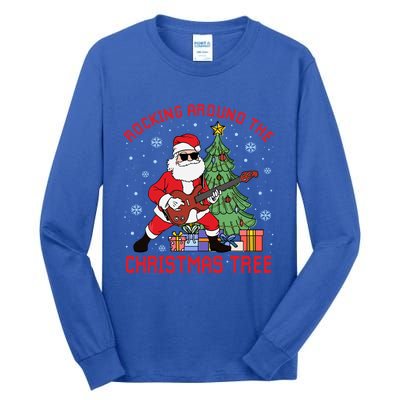 Funny Santa Guitar Players Rocking Around The Christmas Tree Meaningful Gift Tall Long Sleeve T-Shirt