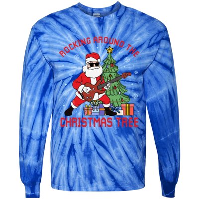 Funny Santa Guitar Players Rocking Around The Christmas Tree Meaningful Gift Tie-Dye Long Sleeve Shirt