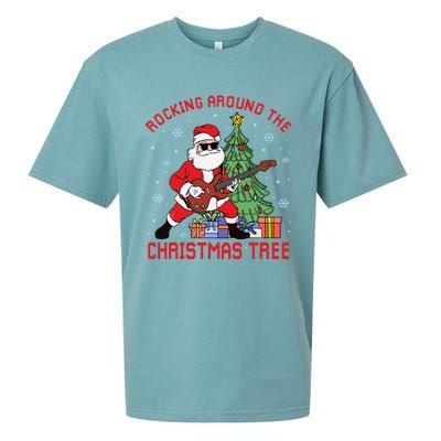 Funny Santa Guitar Players Rocking Around The Christmas Tree Meaningful Gift Sueded Cloud Jersey T-Shirt