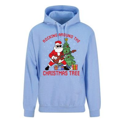 Funny Santa Guitar Players Rocking Around The Christmas Tree Meaningful Gift Unisex Surf Hoodie