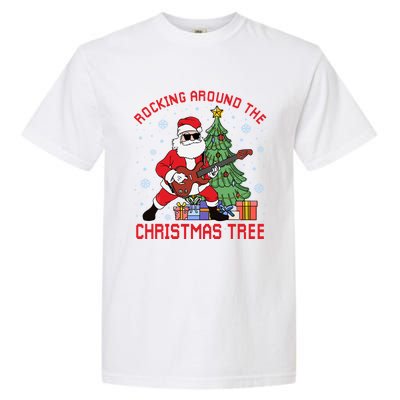 Funny Santa Guitar Players Rocking Around The Christmas Tree Meaningful Gift Garment-Dyed Heavyweight T-Shirt