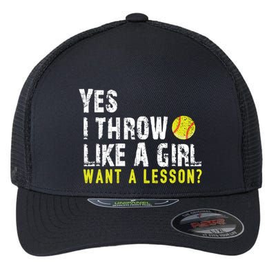 Funny Softball Gift Throw Like A Cool Gift Flexfit Unipanel Trucker Cap