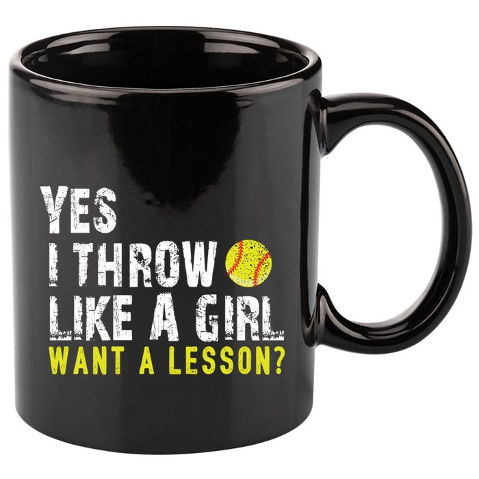 Funny Softball Gift Throw Like A Cool Gift 11oz C Handle Ceramic Mug