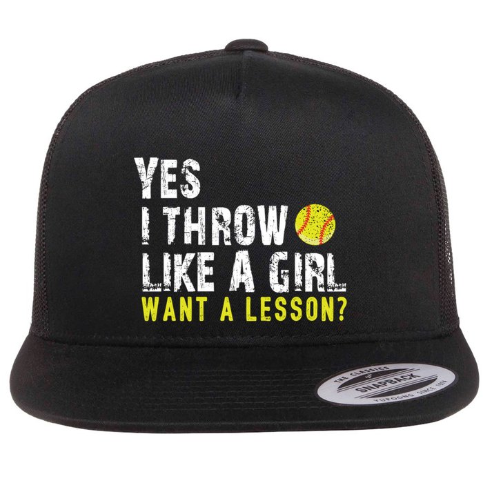 Funny Softball Gift Throw Like A Cool Gift Flat Bill Trucker Hat