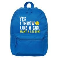 Funny Softball Gift Throw Like A Cool Gift 16 in Basic Backpack