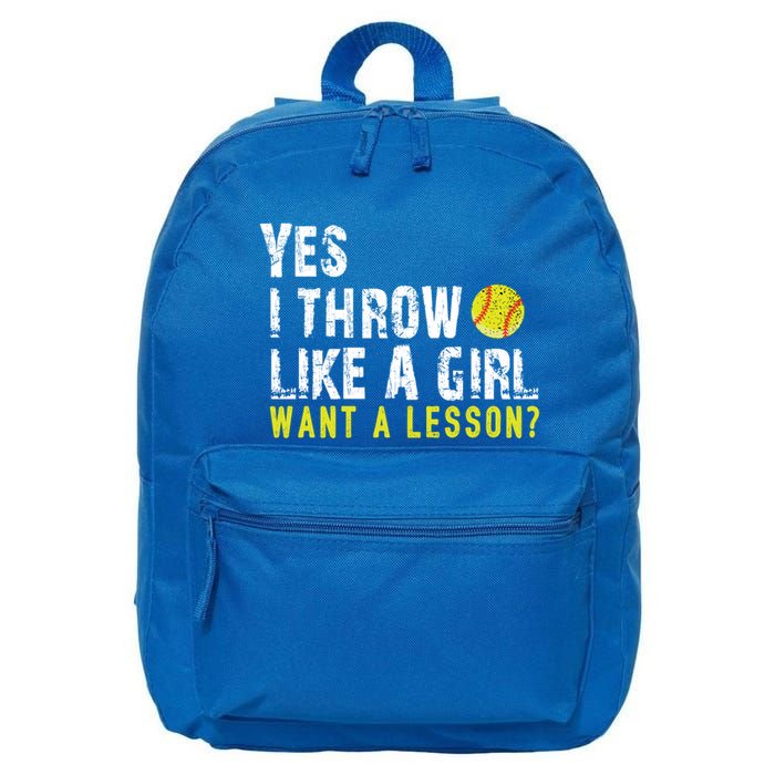 Funny Softball Gift Throw Like A Cool Gift 16 in Basic Backpack