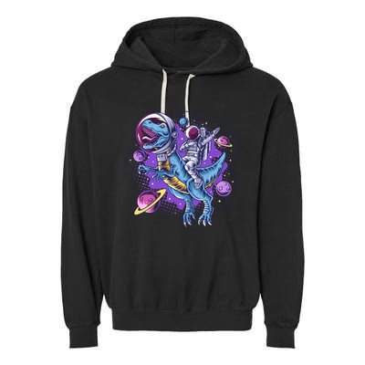 Funny Space Galaxy Astronaut Trex Dinosuar Garment-Dyed Fleece Hoodie