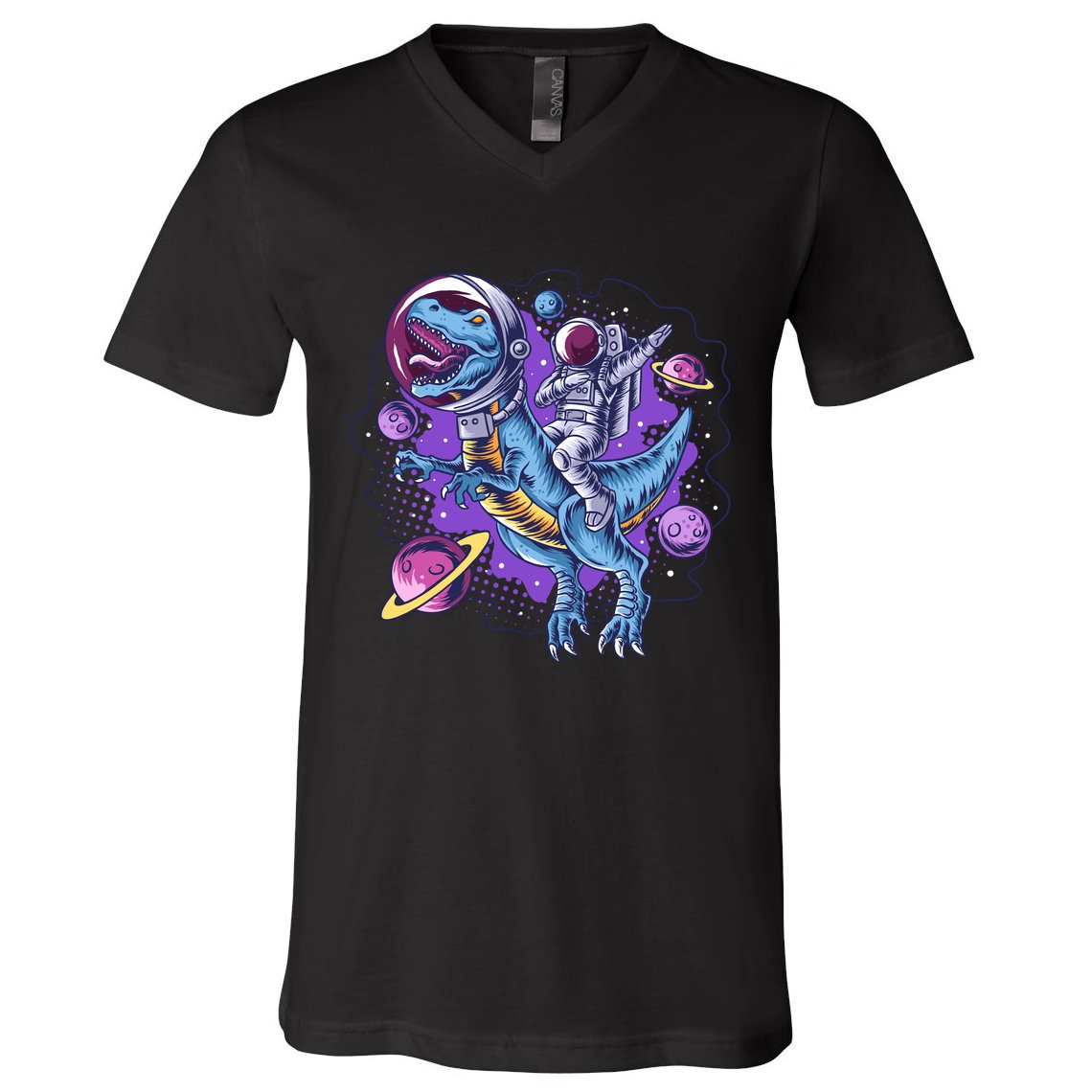 Funny Space Galaxy Astronaut Trex Dinosuar V-Neck T-Shirt