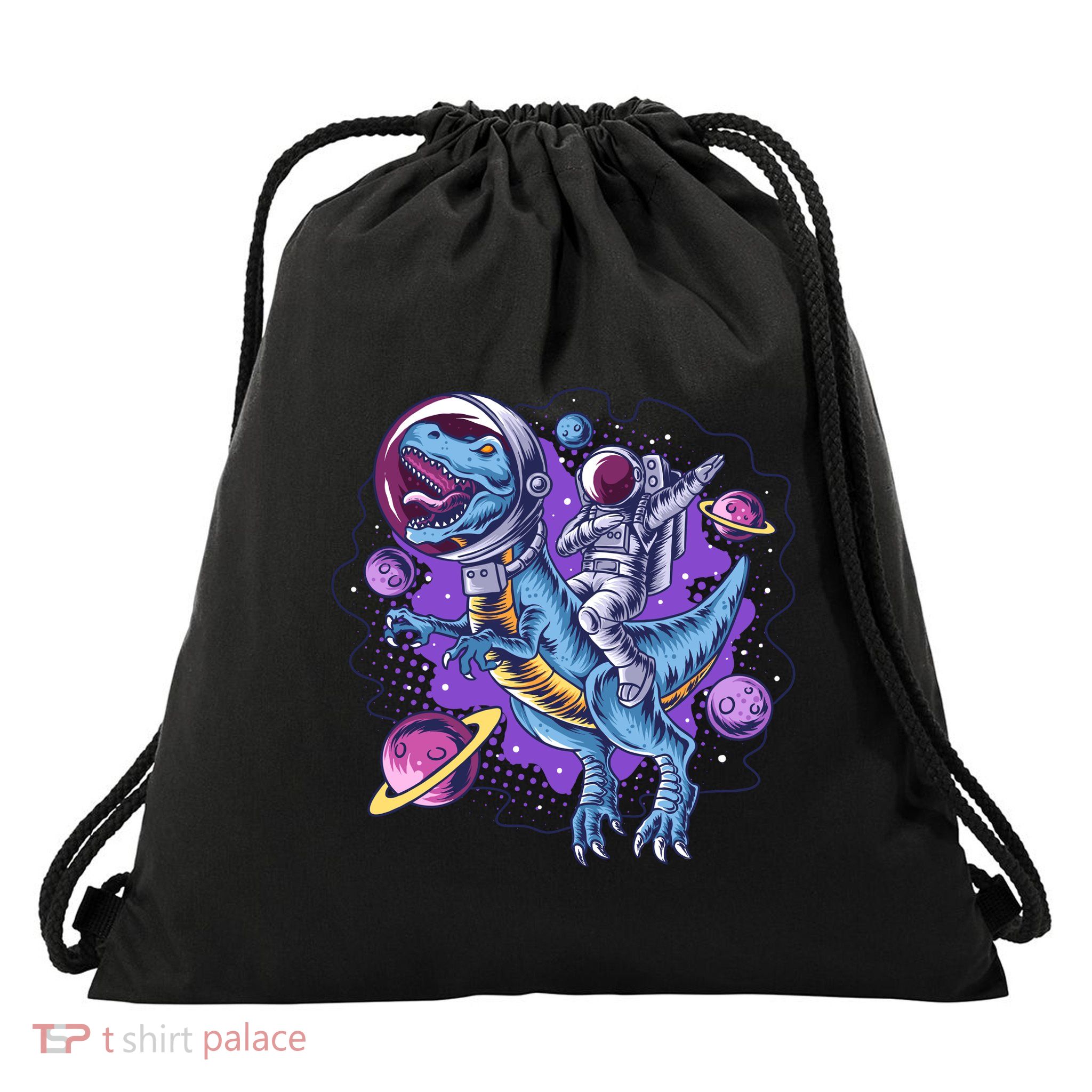 Funny Space Galaxy Astronaut Trex Dinosuar Drawstring Bag