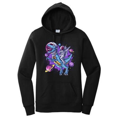 Funny Space Galaxy Astronaut Trex Dinosuar Women's Pullover Hoodie