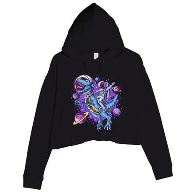 Funny Space Galaxy Astronaut Trex Dinosuar Crop Fleece Hoodie