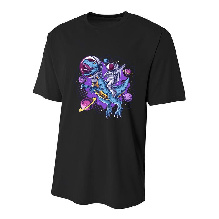Funny Space Galaxy Astronaut Trex Dinosuar Youth Performance Sprint T-Shirt