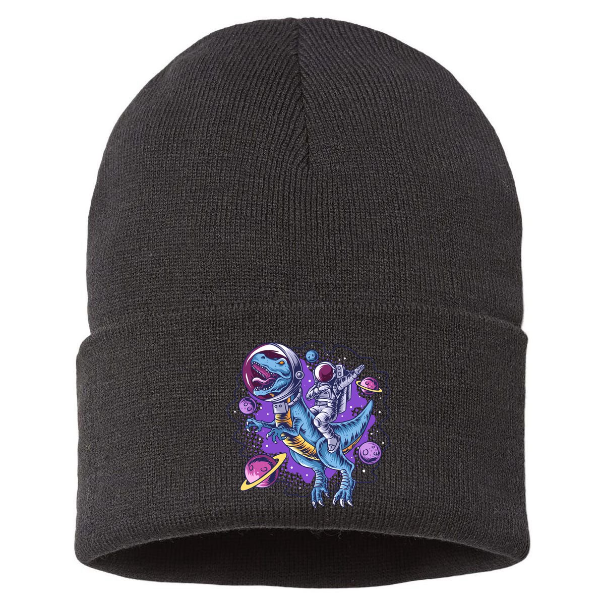 Funny Space Galaxy Astronaut Trex Dinosuar Sustainable Knit Beanie