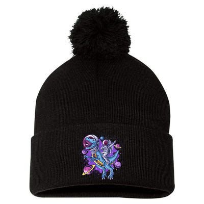 Funny Space Galaxy Astronaut Trex Dinosuar Pom Pom 12in Knit Beanie