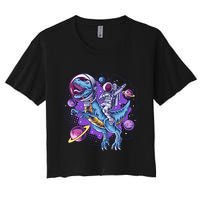 Funny Space Galaxy Astronaut Trex Dinosuar Women's Crop Top Tee