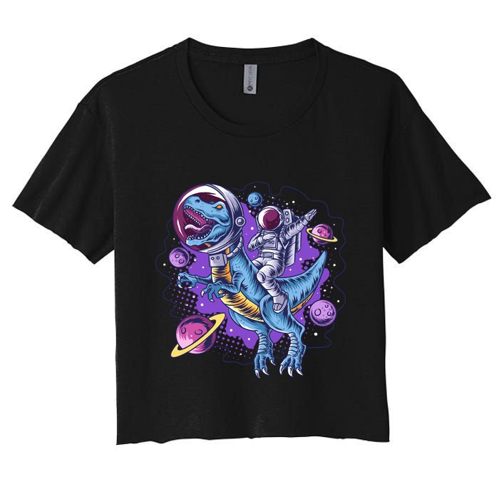 Funny Space Galaxy Astronaut Trex Dinosuar Women's Crop Top Tee