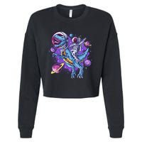 Funny Space Galaxy Astronaut Trex Dinosuar Cropped Pullover Crew