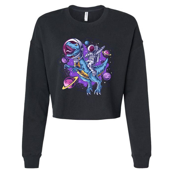 Funny Space Galaxy Astronaut Trex Dinosuar Cropped Pullover Crew
