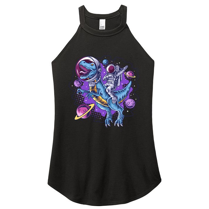 Funny Space Galaxy Astronaut Trex Dinosuar Women's Perfect Tri Rocker Tank