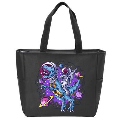 Funny Space Galaxy Astronaut Trex Dinosuar Zip Tote Bag