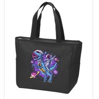 Funny Space Galaxy Astronaut Trex Dinosuar Zip Tote Bag
