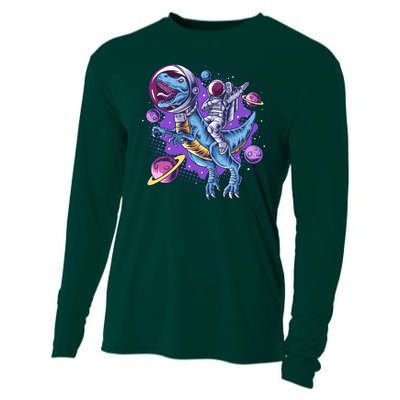 Funny Space Galaxy Astronaut Trex Dinosuar Cooling Performance Long Sleeve Crew