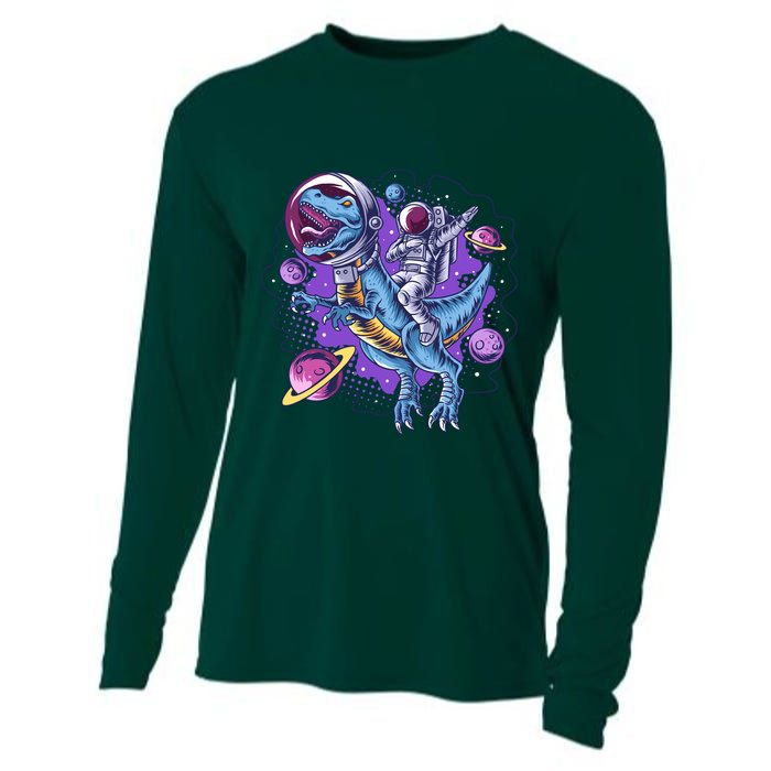 Funny Space Galaxy Astronaut Trex Dinosuar Cooling Performance Long Sleeve Crew