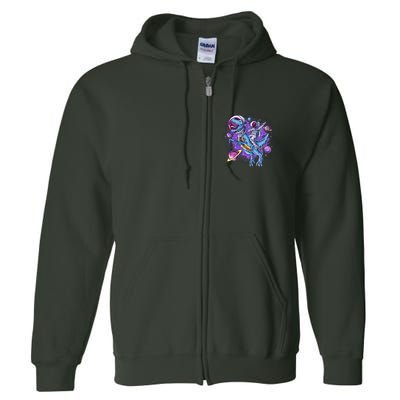 Funny Space Galaxy Astronaut Trex Dinosuar Full Zip Hoodie