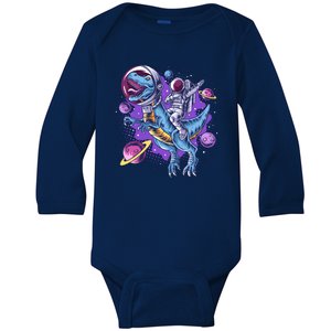 Funny Space Galaxy Astronaut Trex Dinosuar Baby Long Sleeve Bodysuit