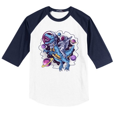 Funny Space Galaxy Astronaut Trex Dinosuar Baseball Sleeve Shirt