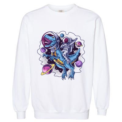 Funny Space Galaxy Astronaut Trex Dinosuar Garment-Dyed Sweatshirt