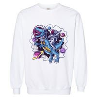 Funny Space Galaxy Astronaut Trex Dinosuar Garment-Dyed Sweatshirt