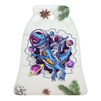 Funny Space Galaxy Astronaut Trex Dinosuar Ceramic Bell Ornament