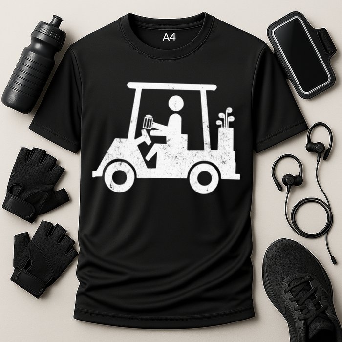 Funny Skeleton Golfer Holding A Beer in Golf Cart Cooling Performance Crew T-Shirt