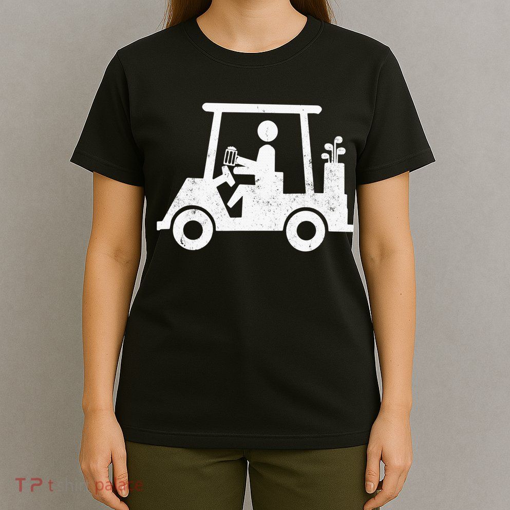 Funny Skeleton Golfer Holding A Beer in Golf Cart T-Shirt