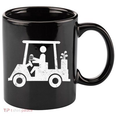 Funny Skeleton Golfer Holding A Beer in Golf Cart 11oz C Handle Ceramic Mug