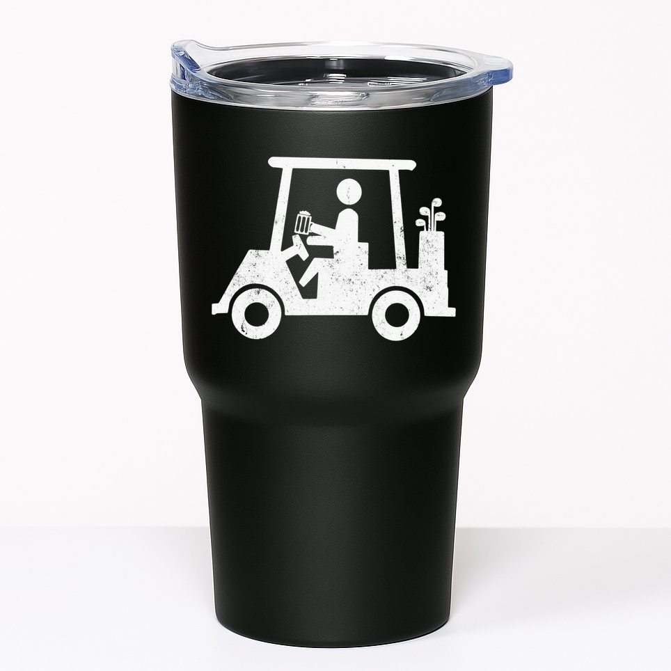 Funny Skeleton Golfer Holding A Beer in Golf Cart Tumbler